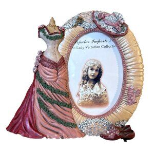 Vtg 1999 Popular Imports 3D Pink Hand Painted Lady Victorian Oval Picture Frame